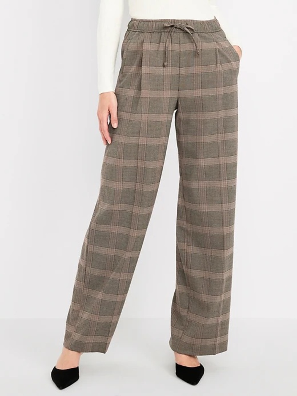 OLD NAVY High-Waisted Billie Straight Ankle Trouser in Brown Plaid - XL